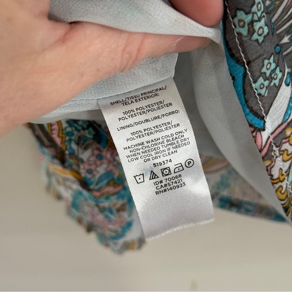 LOFT Paisley Tie Blouse Ruffle Trim Teal Aqua Small - Picture 11 of 11